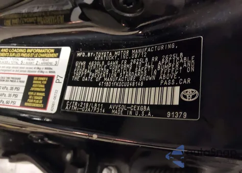 2012 Toyota Camry Hybrid Xle from USA, damaged, VIN 4T1BD1FK0CU048148